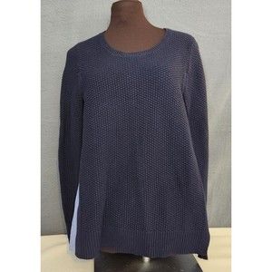 LOFT Pullover Sweater Sz XS Navy BlueRib‎ Knit Woven Blue Striped Back Panel NWT